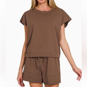 Premium Cotton Top and Shorts Set - Brown